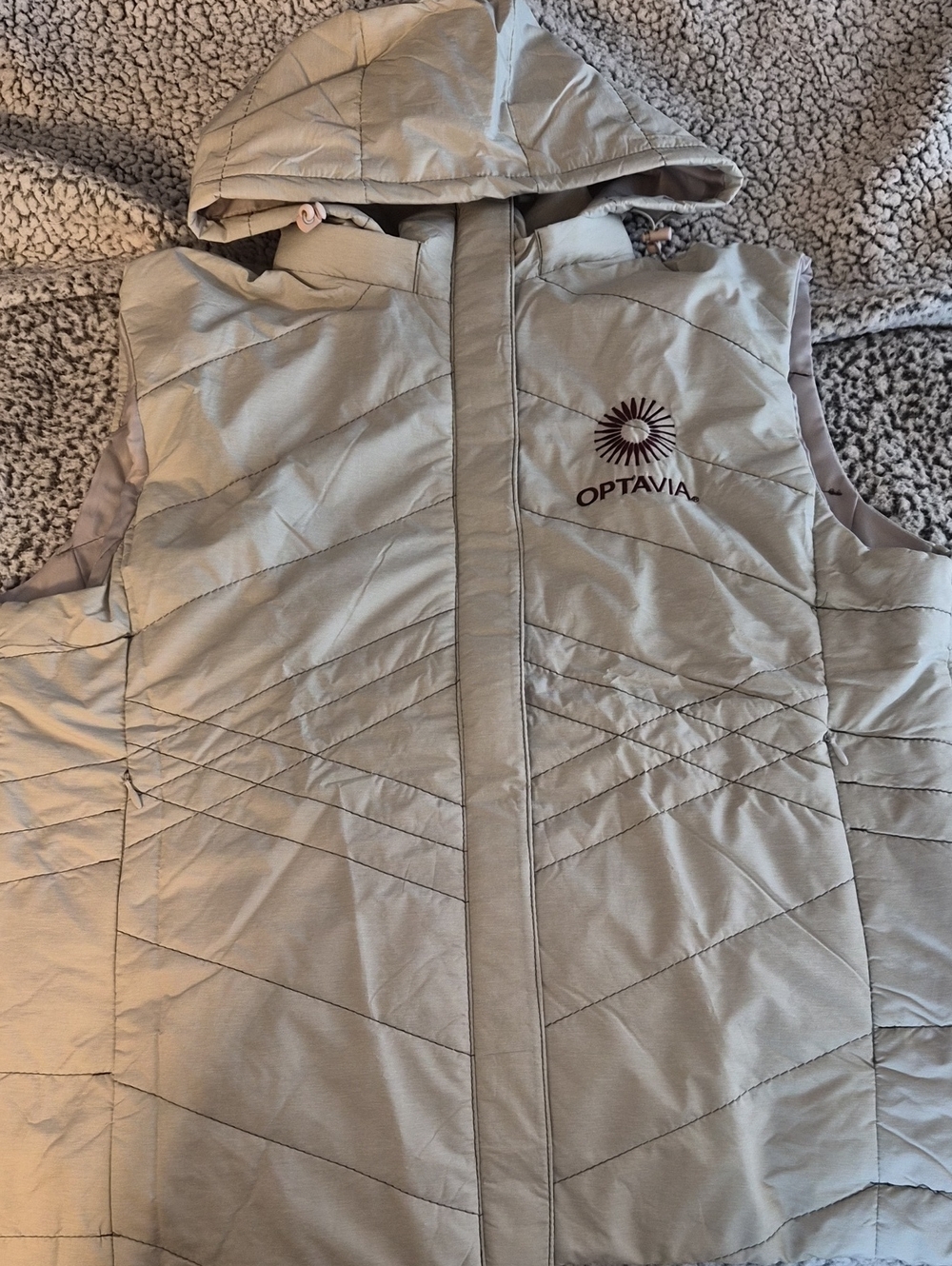 OPTAVIA Women's Hooded Quilted Vest in Light Grey